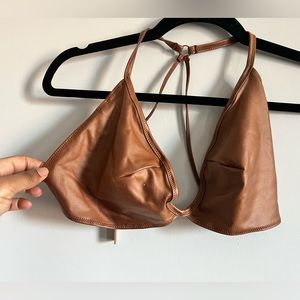 SKIMS faux leather wet look brown copper bralette, size 2XL, NWT